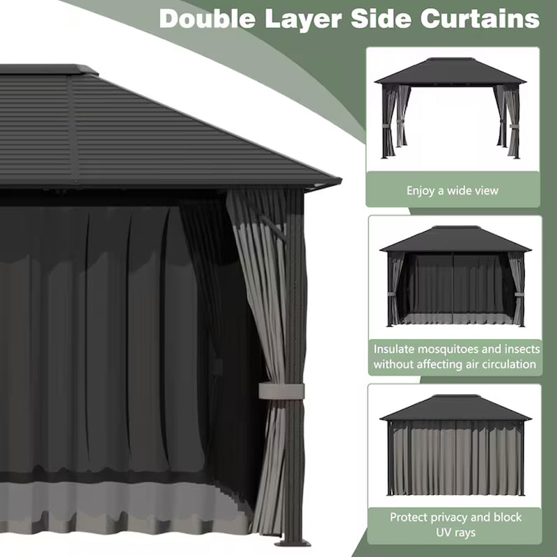 12-Ft X 10-Ft Hard Top Black Gazebo with Hardtop Roof