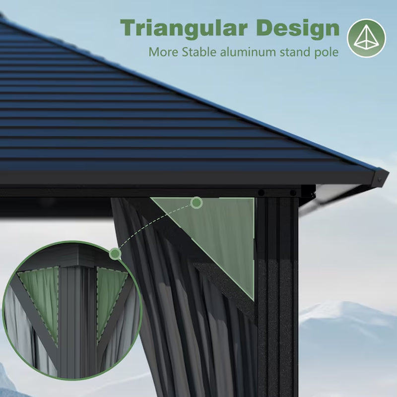 12-Ft X 10-Ft Hard Top Black Gazebo with Hardtop Roof