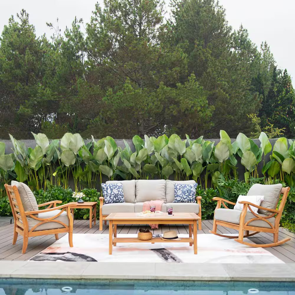 Kinsley Teak Outdoor Couch Patio Sofa with Beige Cushion