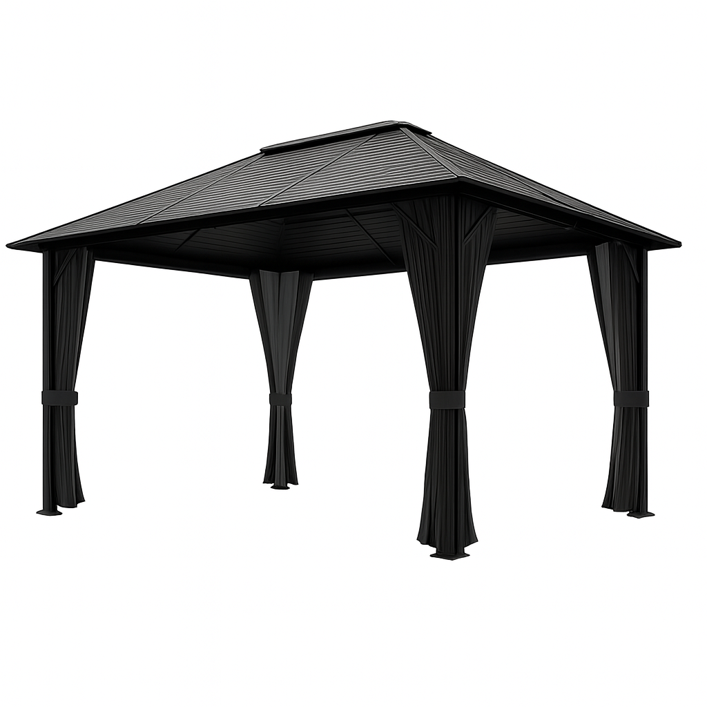 12-Ft X 10-Ft Hardtop Black Gazebo with Hardtop Roof (Screen Included)