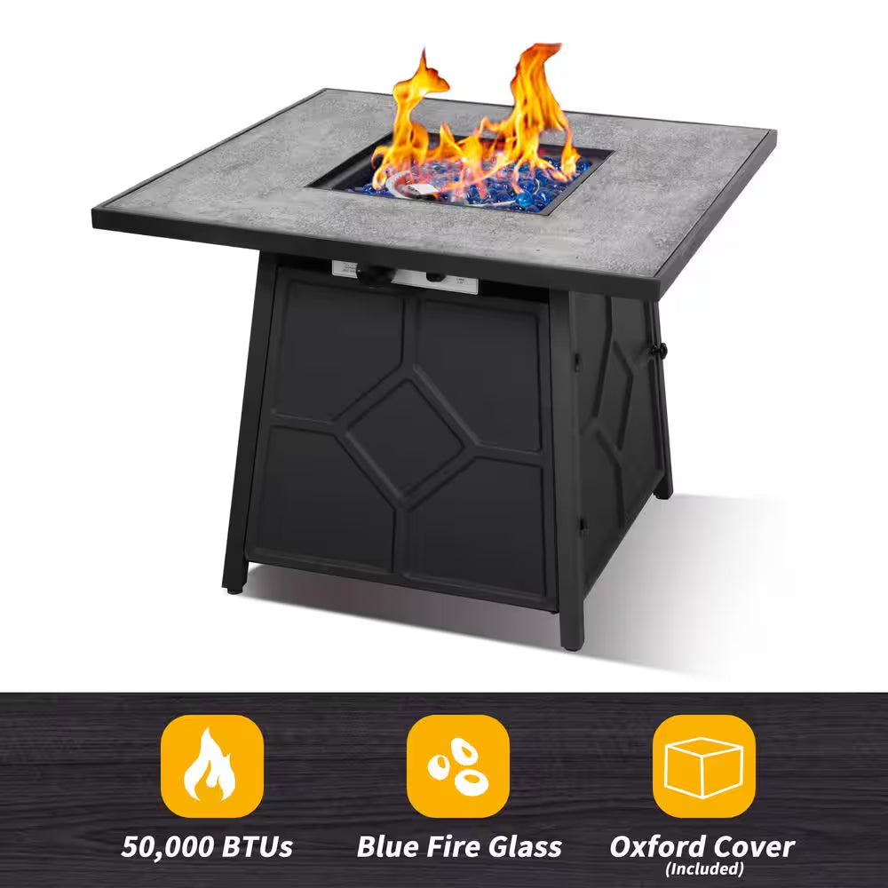 32 In. 40,000BTU Fire Pit Propane Gas Fire Pit Table Square Tabletop