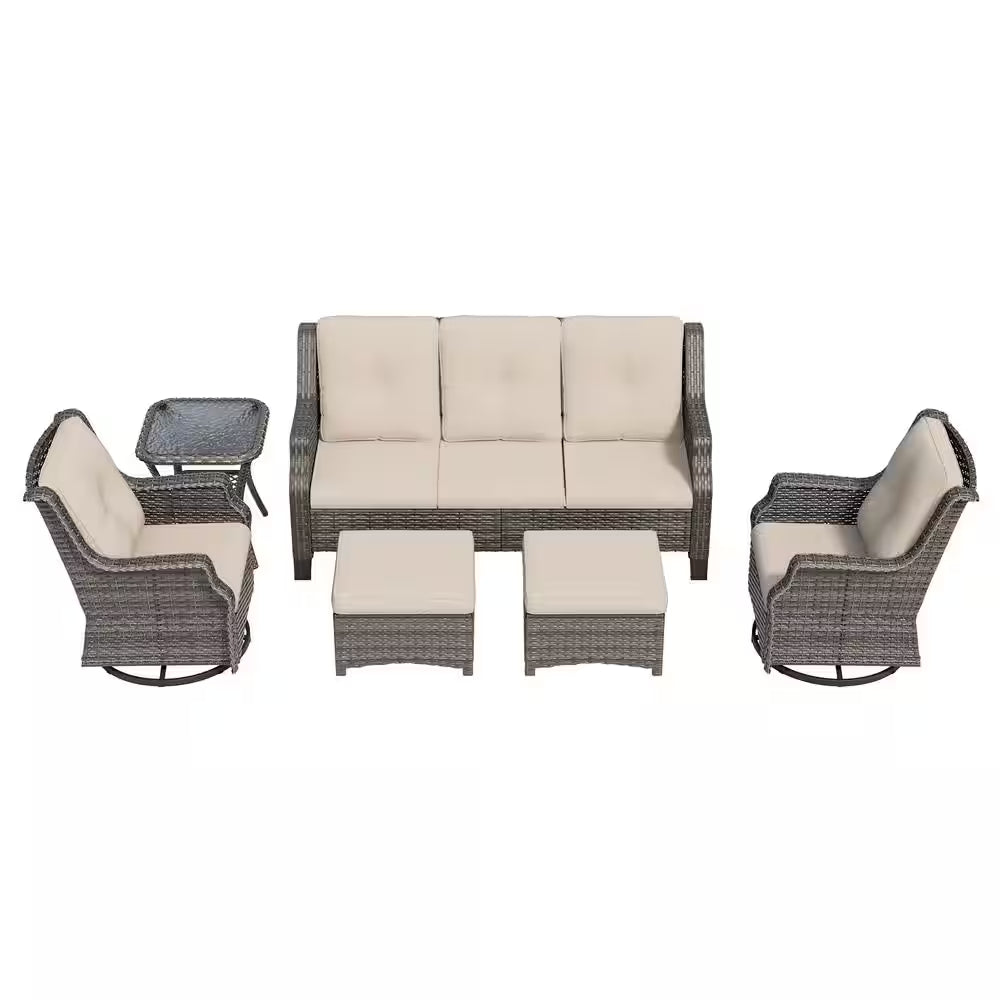 6-Pieces Wicker Outdoor Patio Furniture Set Rattan Chair Wicker Set with Beige Cushion