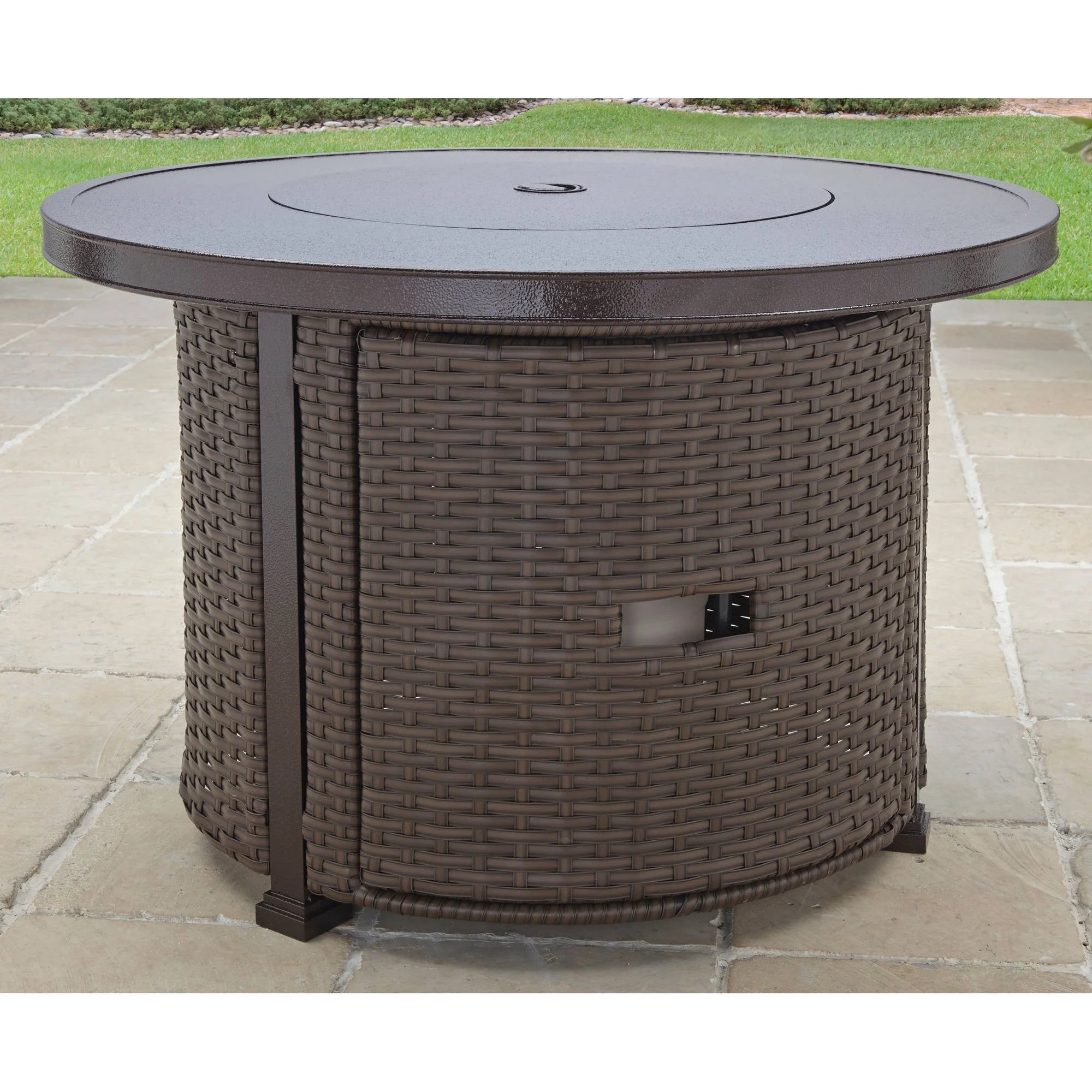 Colebrooke 37" round 50,000 BTU Propane Gas Fire Pit Table with Glass Beads, Metal Lid and Protective Cover