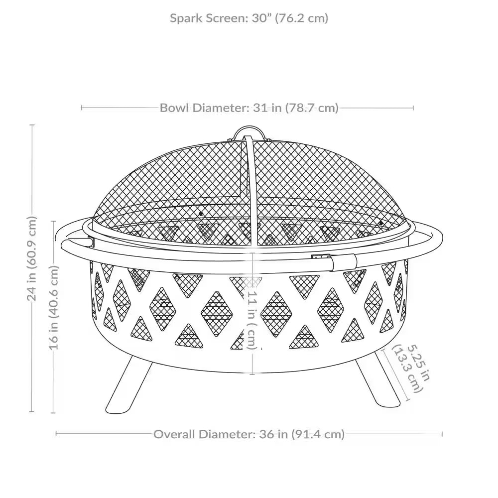 Cross Weave 36 In. X 24 In. Large round Steel Wood Burning Fire Pit in Bronze with Spark Screen