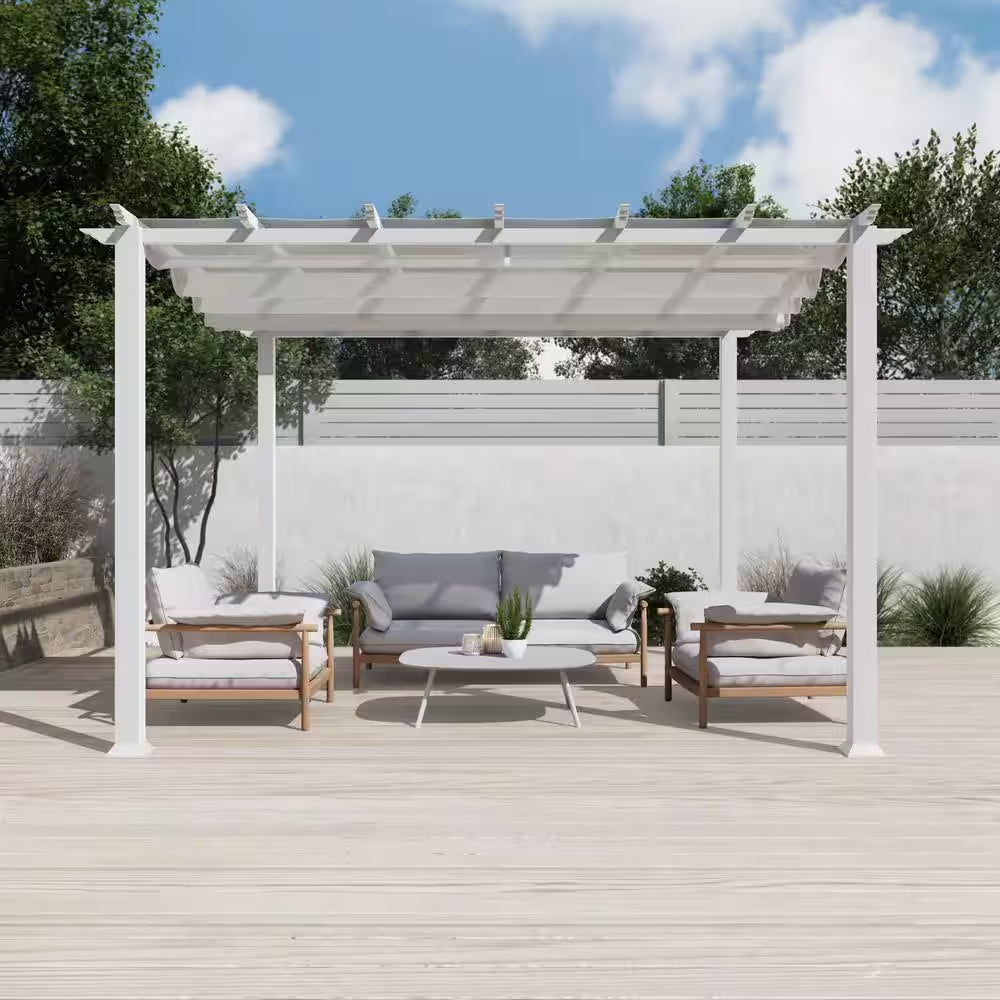 Florence 11 Ft. X 11 Ft. Aluminum Pergola in White Finish and White Canopy