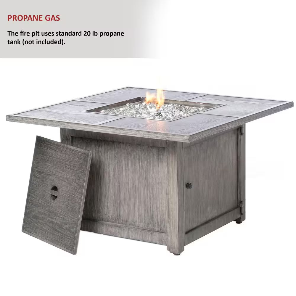 Cheyenne 40 In. X 25 In. Square Aluminum Propane Gas Fire Pit Chat Table with Glacier Ice Firebeads