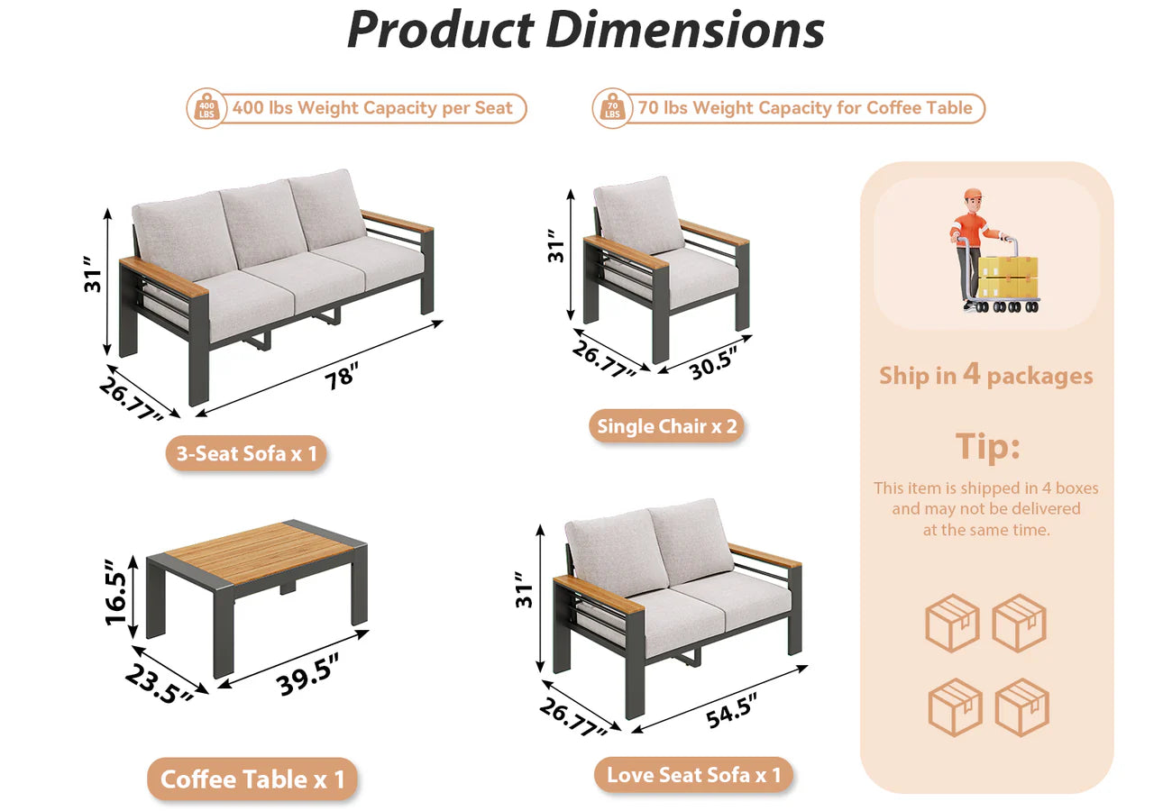FlexPatio 7-Seat Outdoor Sofa Set with Coffee Table