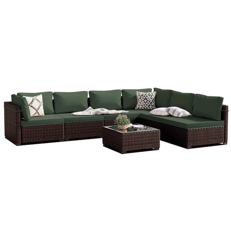 7 -Piece Rattan Patio Conversation Set with Gray Cushions