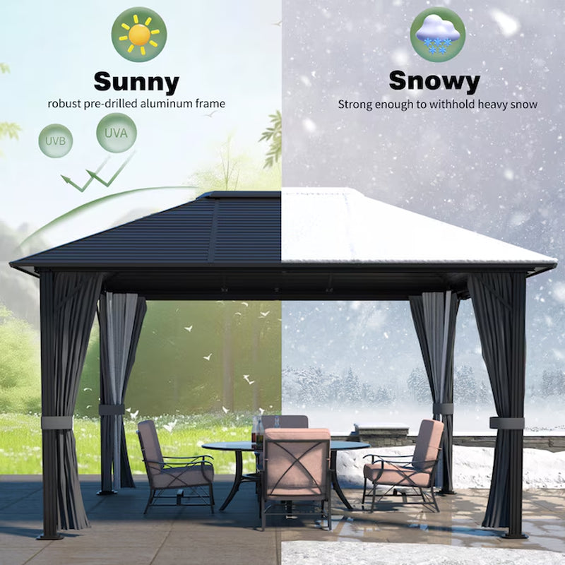 12-Ft X 10-Ft Hard Top Black Gazebo with Hardtop Roof