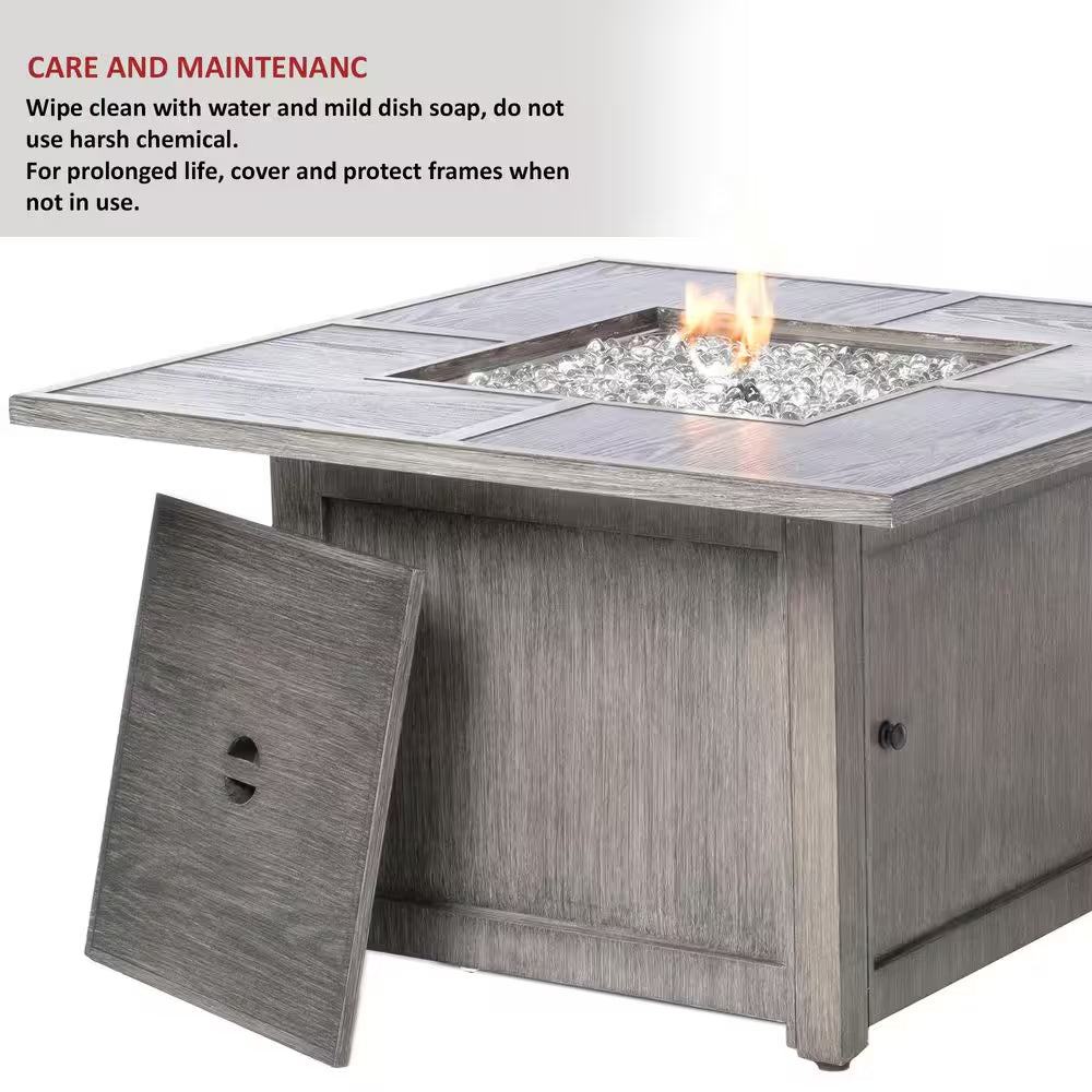 Cheyenne 40 In. X 25 In. Square Aluminum Propane Gas Fire Pit Chat Table with Glacier Ice Firebeads