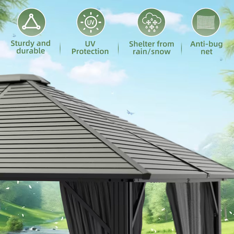 12-Ft X 10-Ft Hard Top Black Gazebo with Hardtop Roof