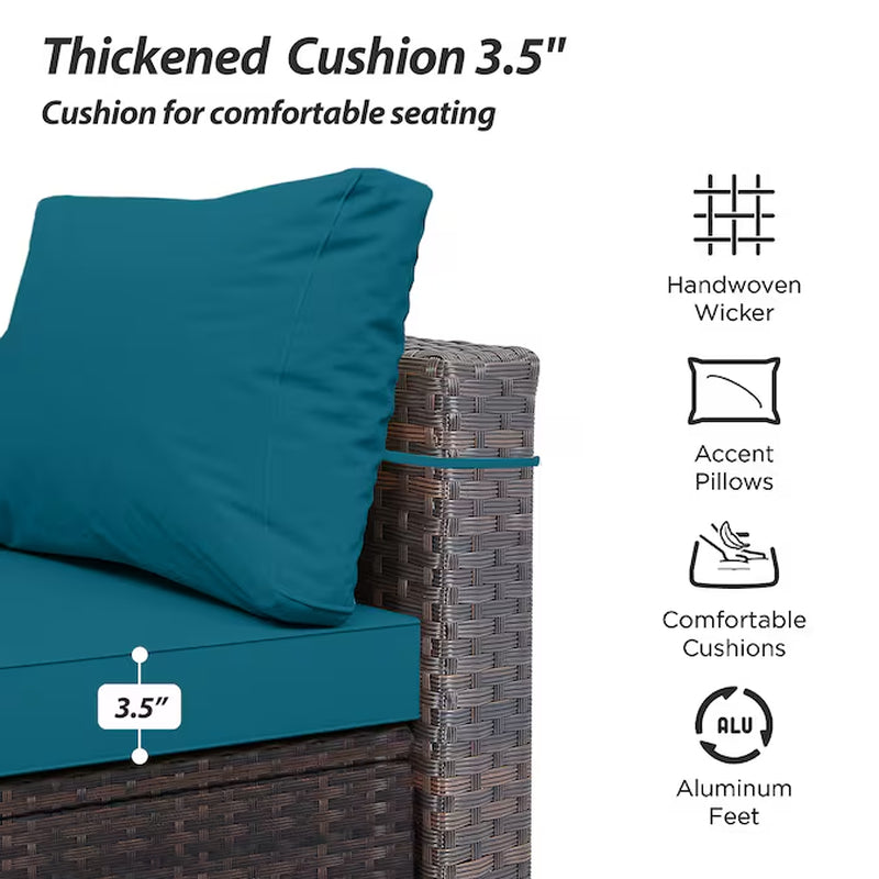 7 -Piece Rattan Patio Conversation Set with Gray Cushions