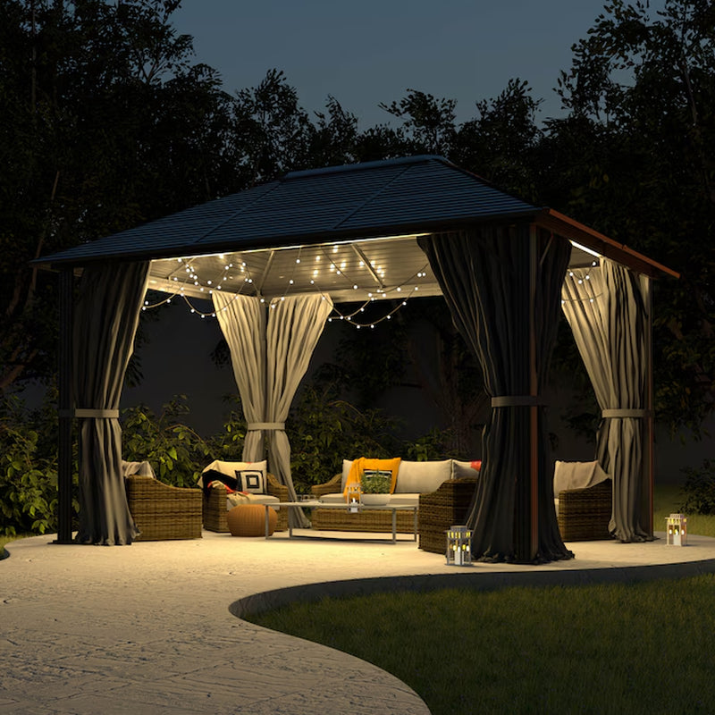 12-Ft X 10-Ft Hard Top Black Gazebo with Hardtop Roof