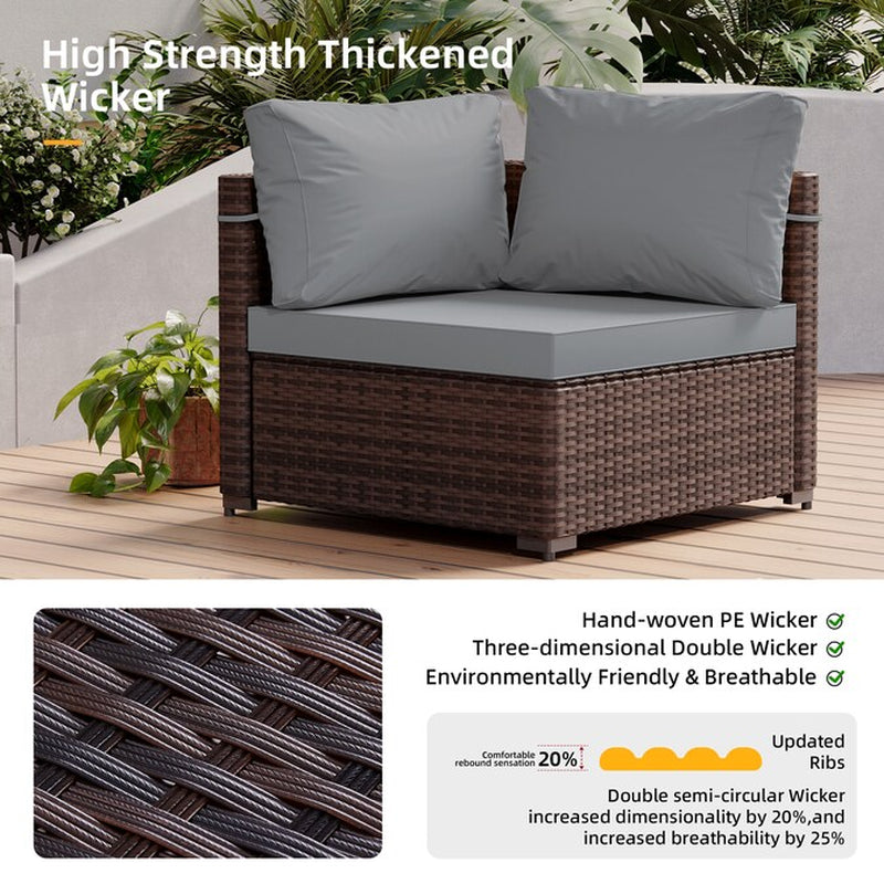 7 -Piece Rattan Patio Conversation Set with Gray Cushions