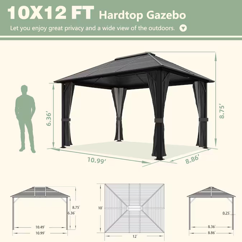12-Ft X 10-Ft Hard Top Black Gazebo with Hardtop Roof