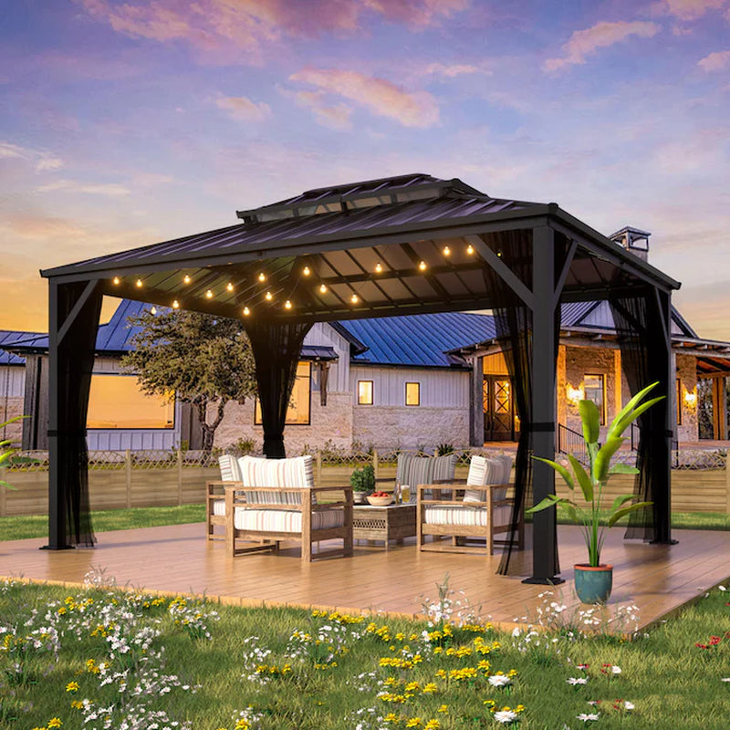12-Ft X 10-Ft Hard Top Black Gazebo with Hardtop Roof