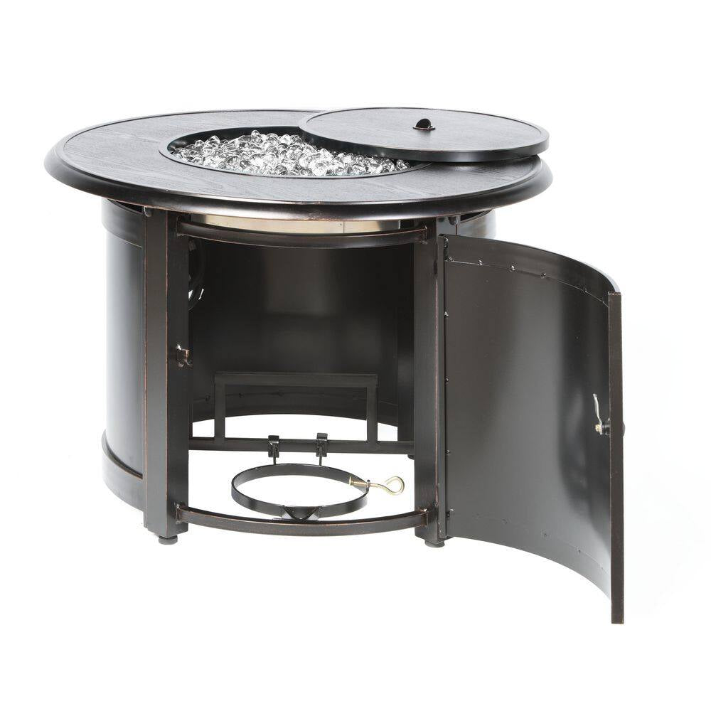 Manchester 36 In. X 25 In. round Aluminum Match Lit Propane Gas Fire Pit Chat Table with Glacier Ice Firebeads