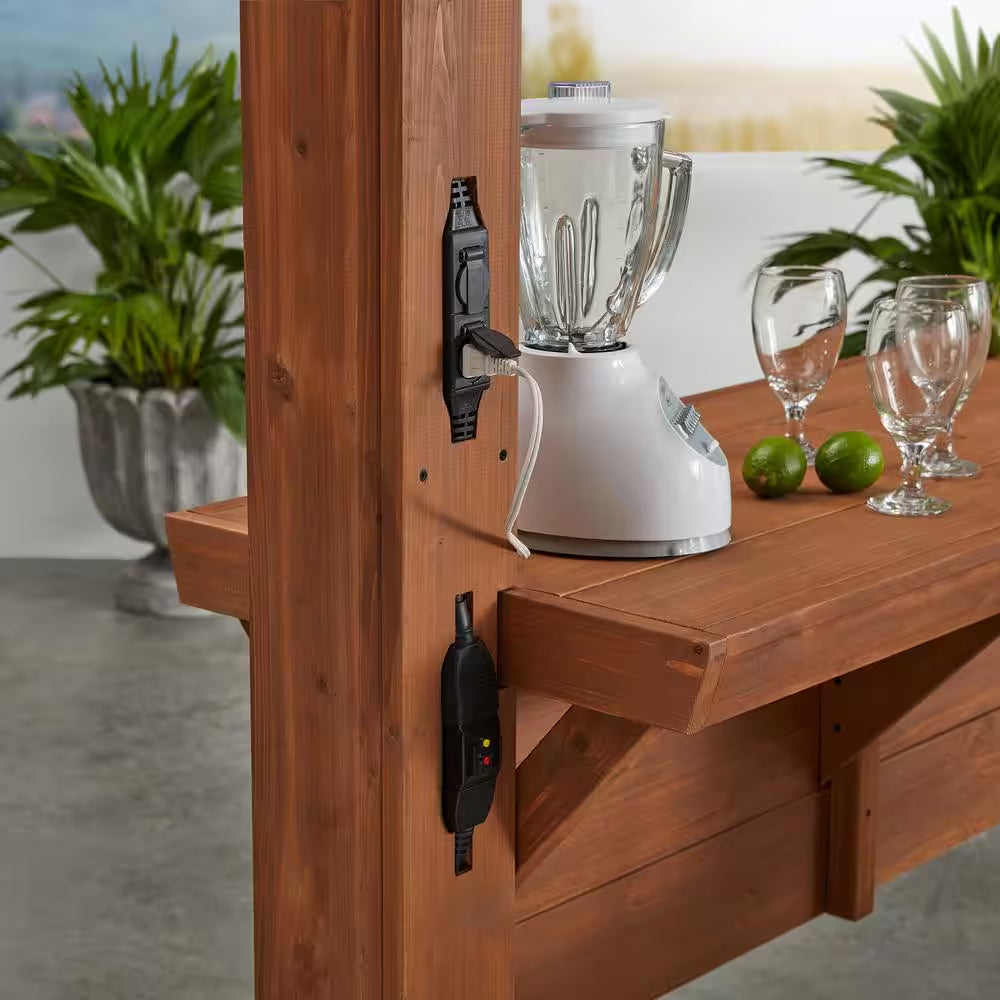 Ashland 10 Ft. X 14 Ft. All Cedar Wood Outdoor Pergola Shade Structure with Bar and Electric