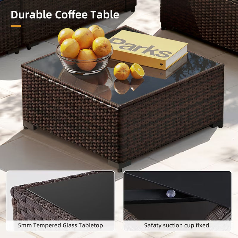 7 -Piece Rattan Patio Conversation Set with Gray Cushions