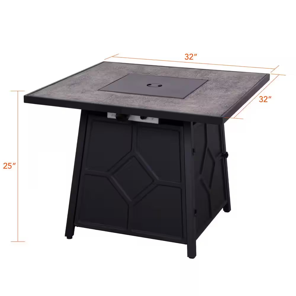 32 In. 40,000BTU Fire Pit Propane Gas Fire Pit Table Square Tabletop