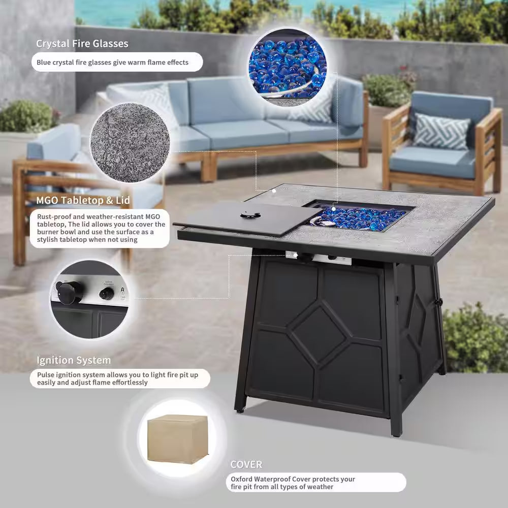 32 In. 40,000BTU Fire Pit Propane Gas Fire Pit Table Square Tabletop