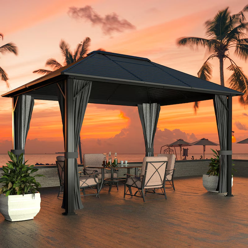 12-Ft X 10-Ft Hard Top Black Gazebo with Hardtop Roof