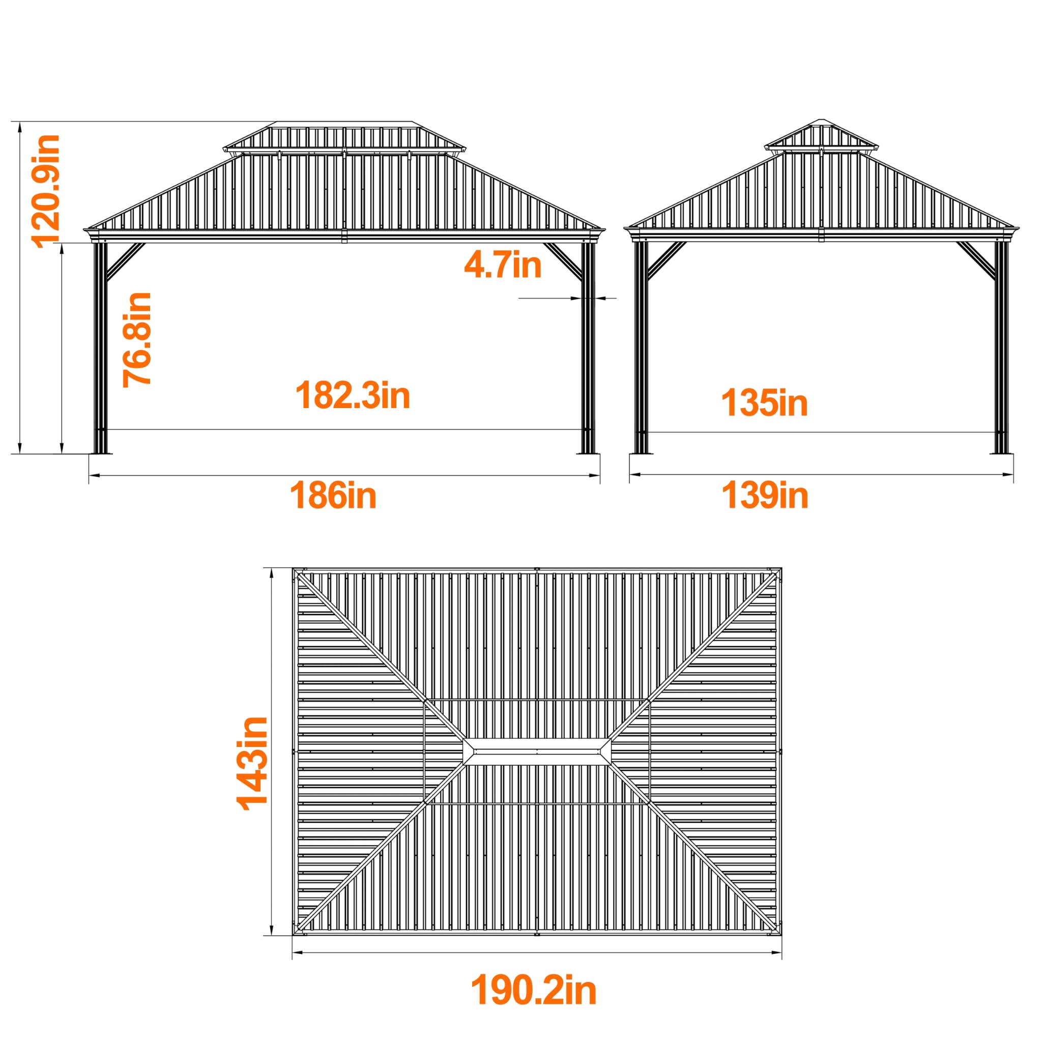 12' X 16' Outdoor Hardtop Gazebo, Wood Grain Gazebo W/Double Metal Roof for Patio, Rustic