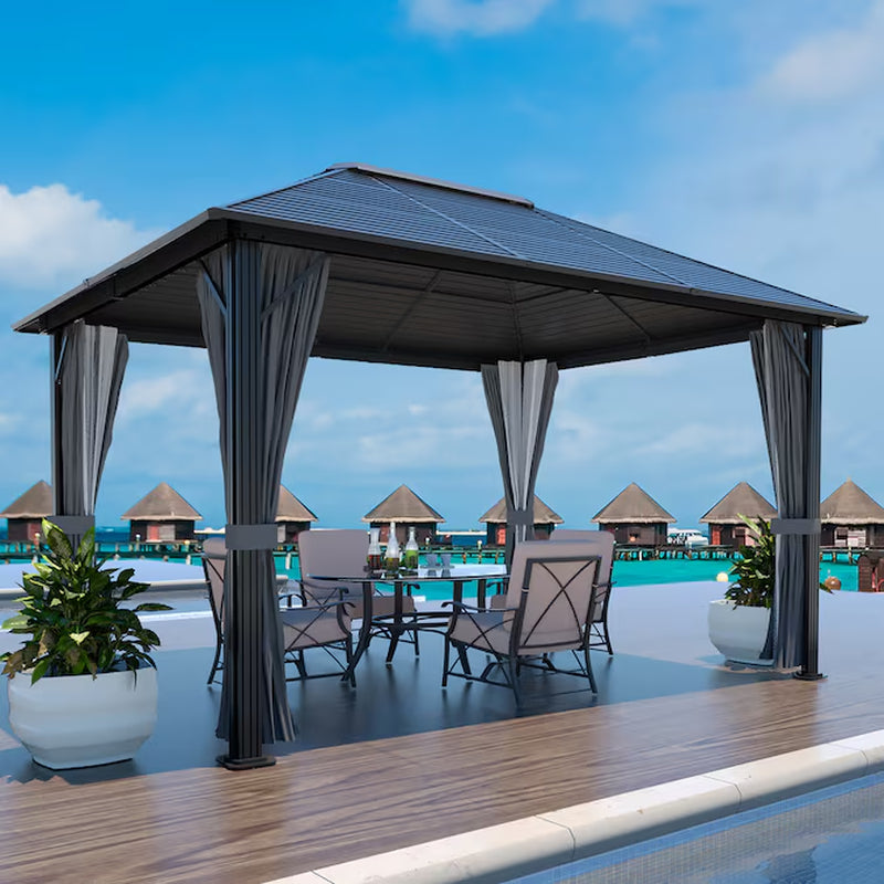 12-Ft X 10-Ft Hard Top Black Gazebo with Hardtop Roof