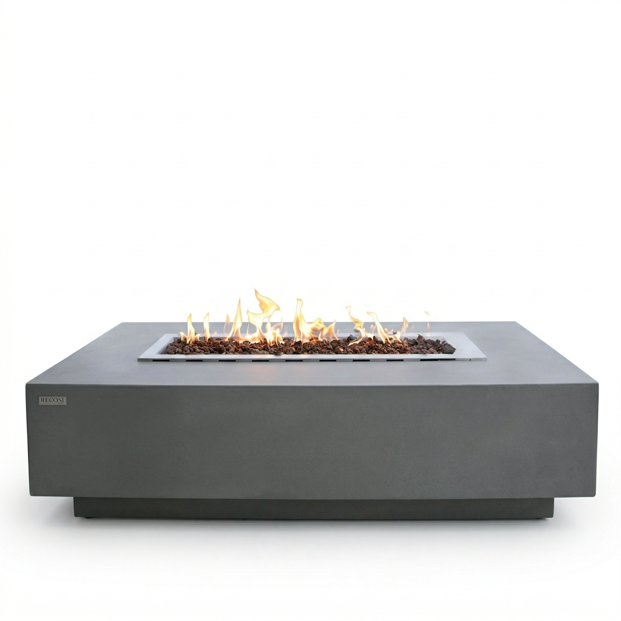 Elementi Granville Outdoor Fire Pit 60 In. X 27 In. Rectangular Concrete Propane Fire Table with Lava Rocks and Cover