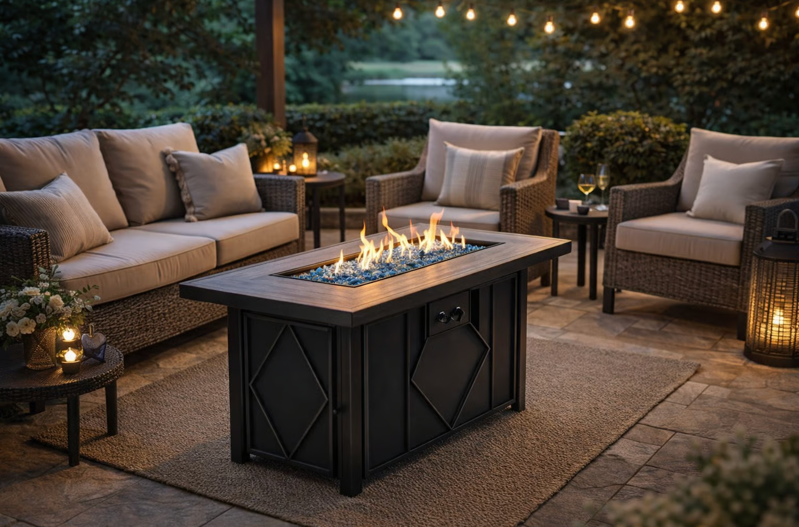 42 In. 60,000BTU Fire Pit Propane Gas Fire Pit Table Rectangular Tabletop