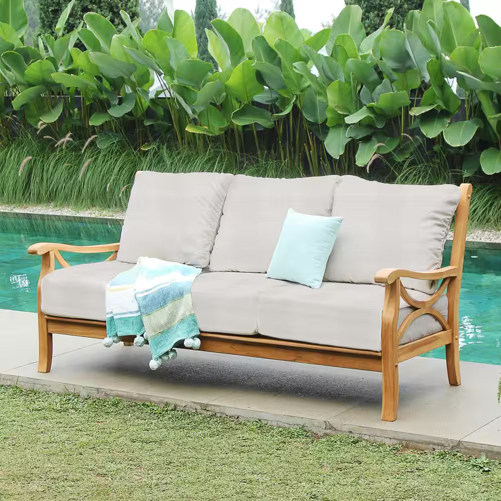 Kinsley Teak Outdoor Couch Patio Sofa with Beige Cushion