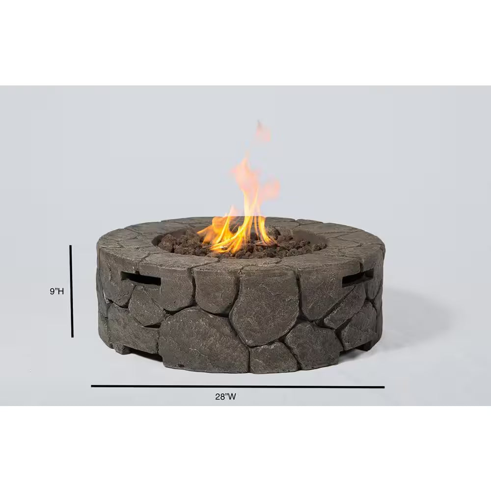 28 In. W Black round Concrete Base Multi-Fuel LP Gas Fire Pit with Electronic Adjustable Igition, Lava Rocks, 40000 BTU