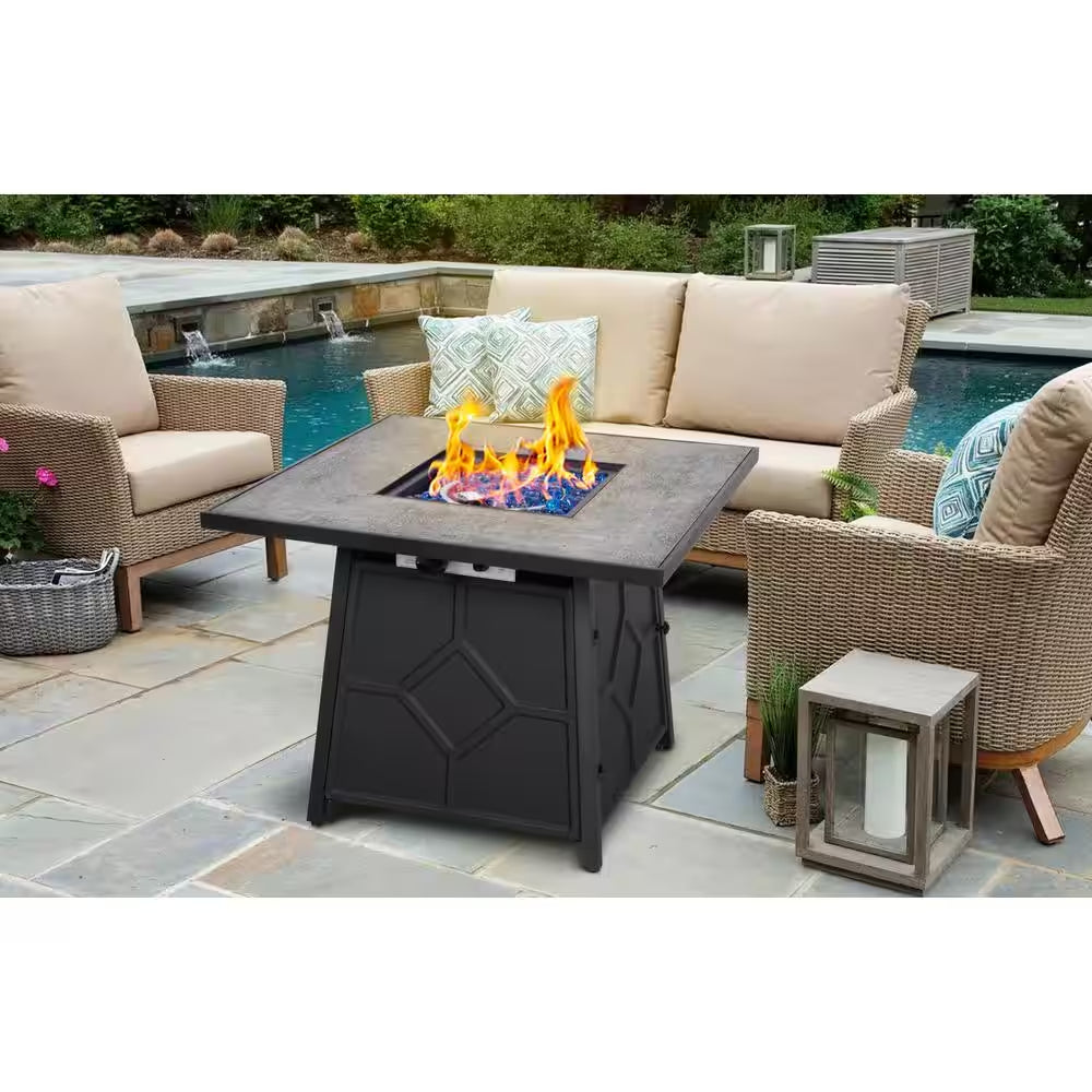 32 In. 40,000BTU Fire Pit Propane Gas Fire Pit Table Square Tabletop