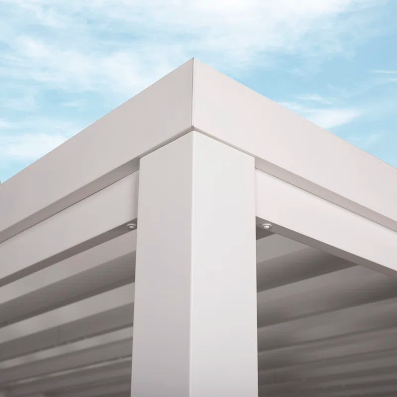 Windham 14' X 10' Modern Galvanized Steel Outdoor Patio Pergola Kit with Shade Sail Canopy and Powerport