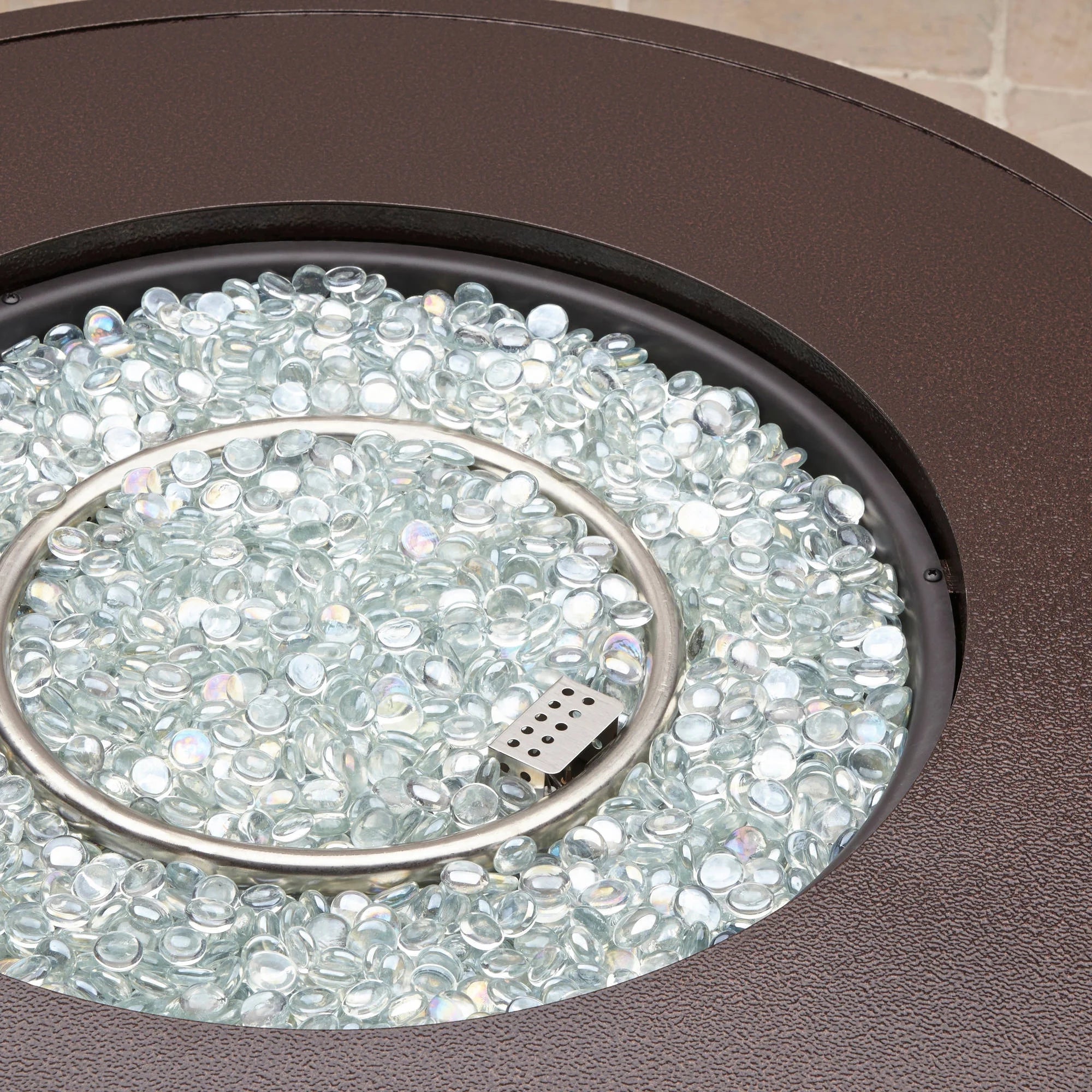 Colebrooke 37" round 50,000 BTU Propane Gas Fire Pit Table with Glass Beads, Metal Lid and Protective Cover
