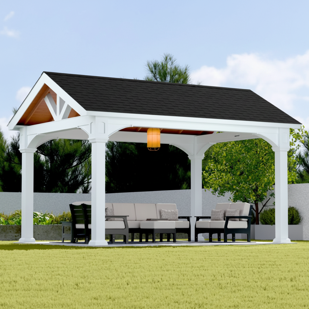 Country Lane Gazebos 12′ x 16′ A-Frame Vinyl Pavilion w/ 8″ x 8″ Posts
